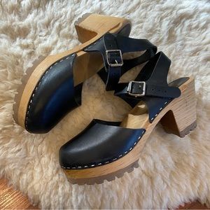 Mia Sofia Swedish black leather and wood clog size 9 / 39